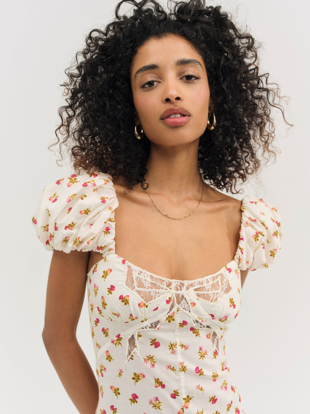 For Love and Lemons Adahlia Floral Midi Dress - Cream
