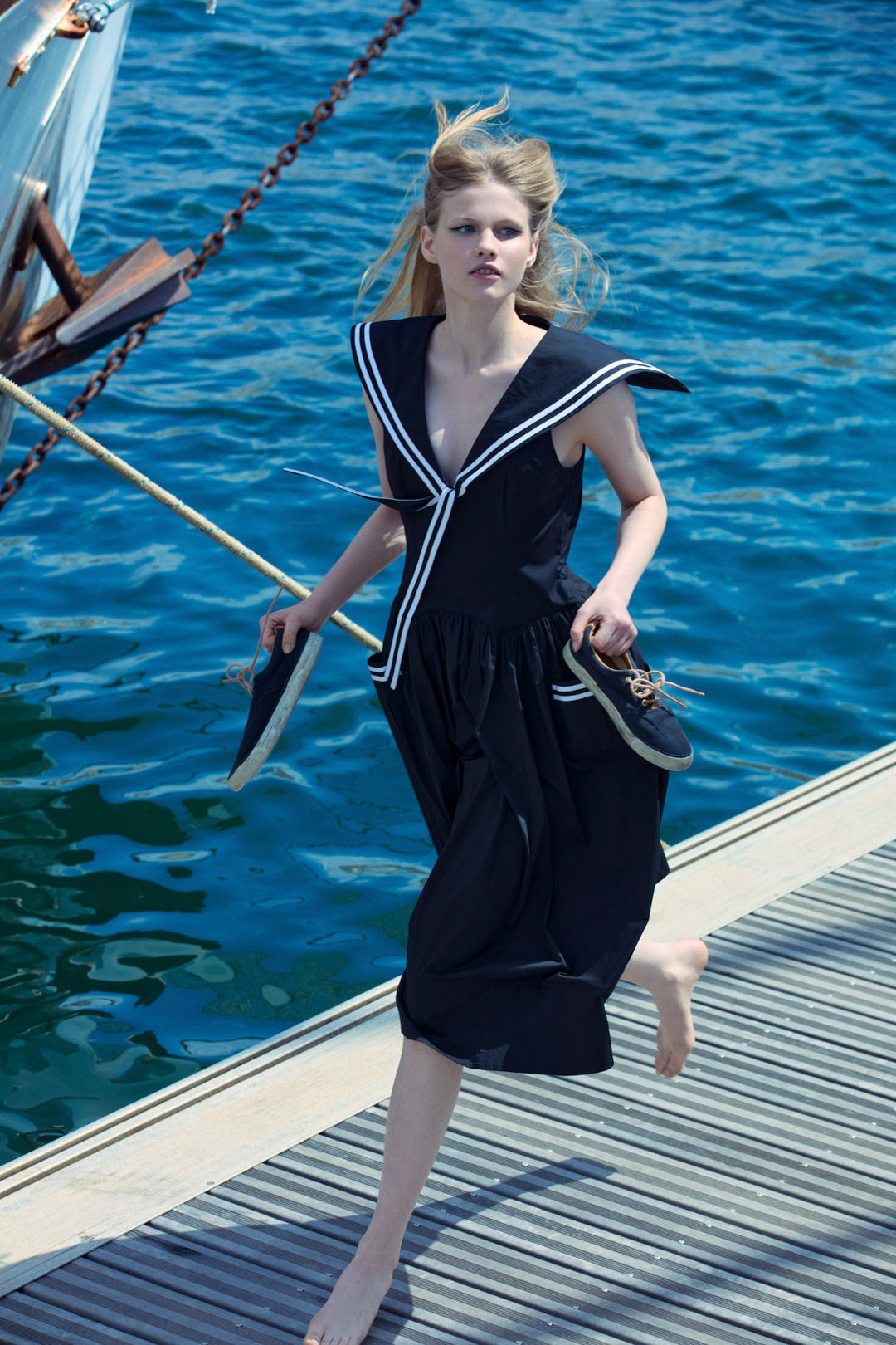 For Love and Lemons Helena Poplin Collared Midi Dress - Black