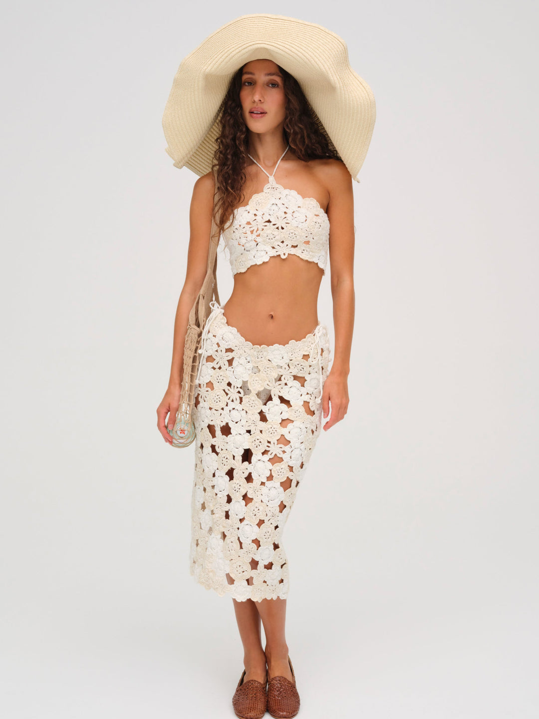 For Love and Lemons Floral Crochet Coverup Top - White