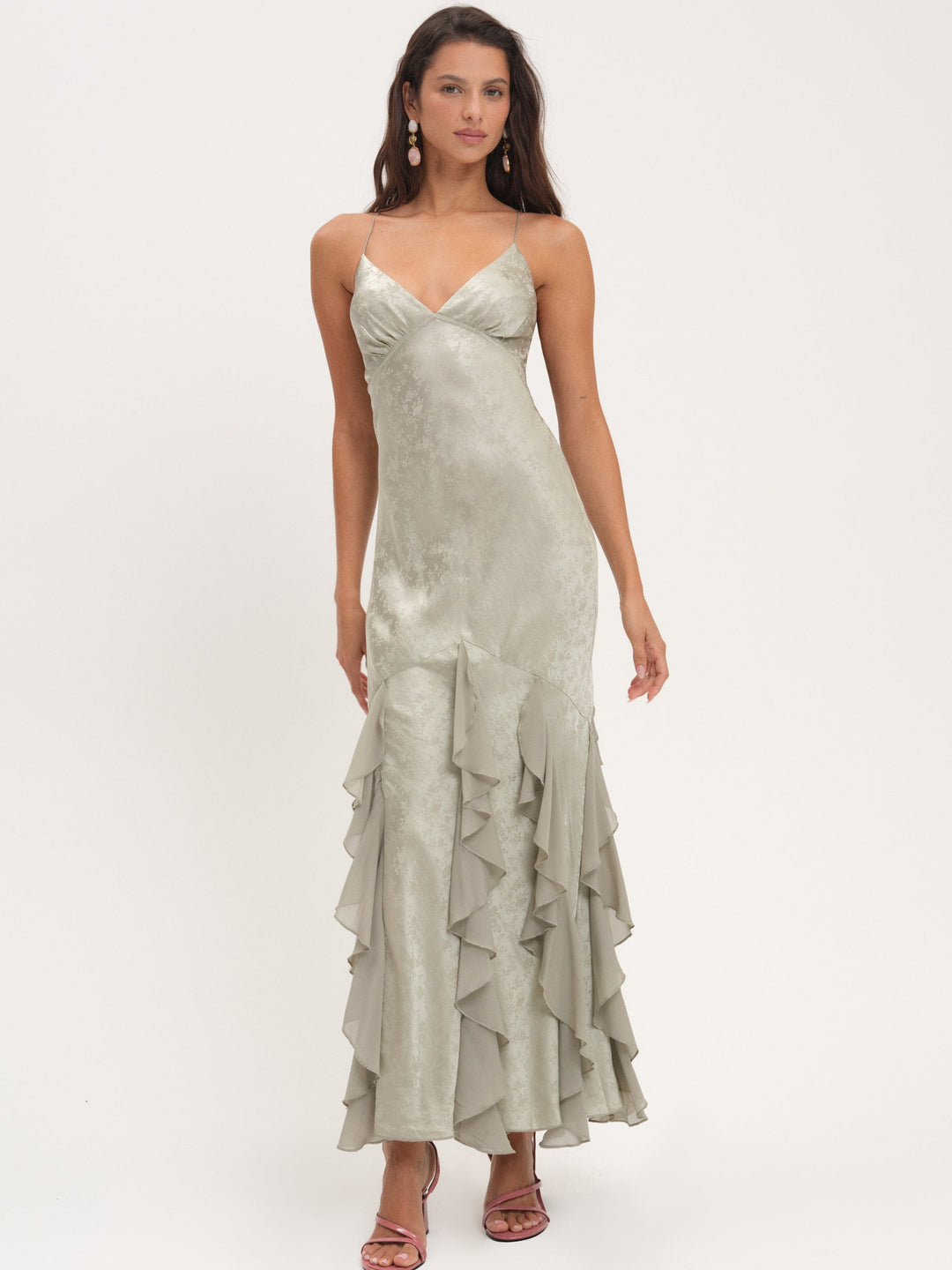 For Love and Lemons Elea Silk Maxi Dress - Sage