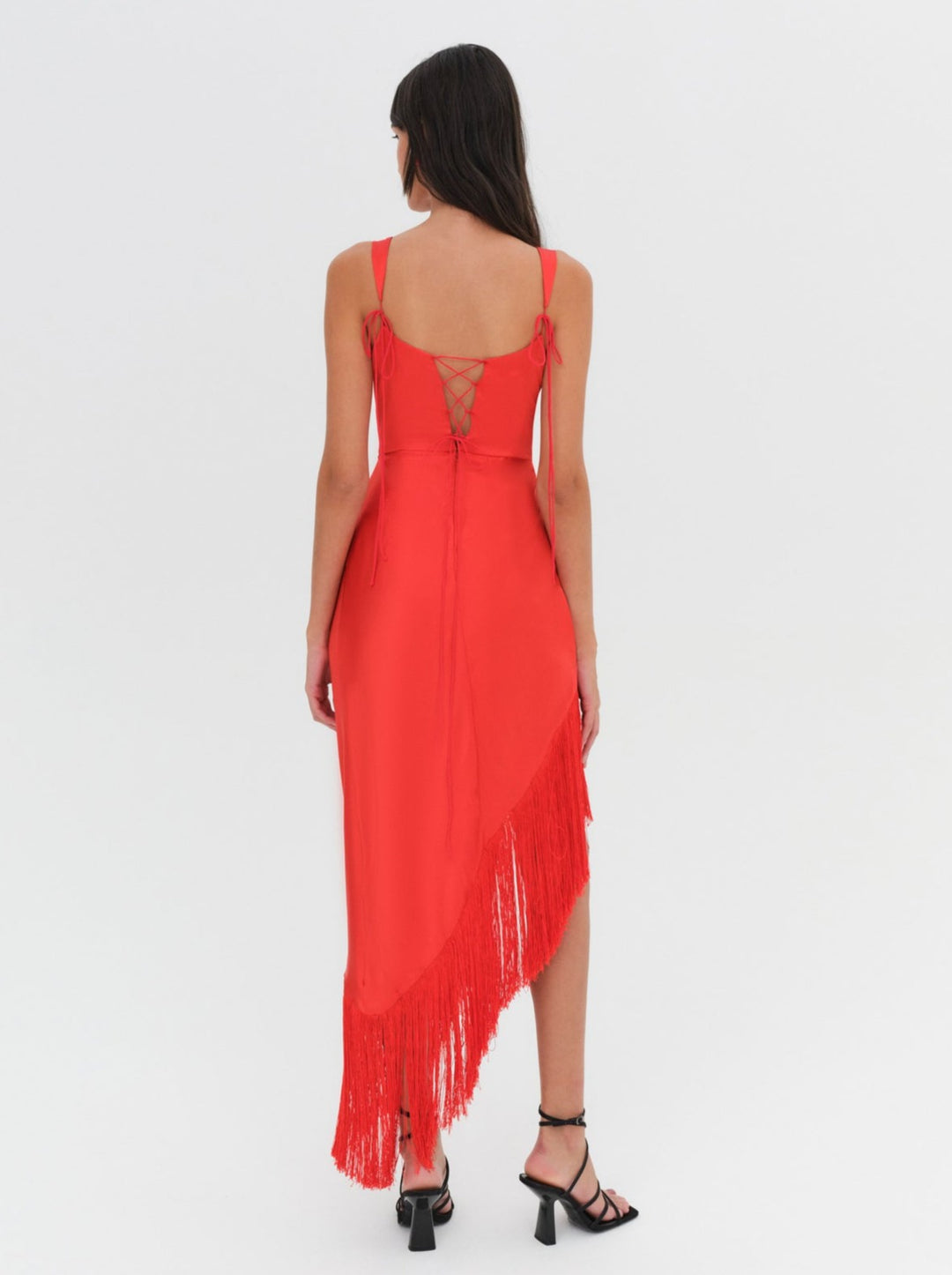 For Love and Lemons Anisa Fringe Midi Dress - Red