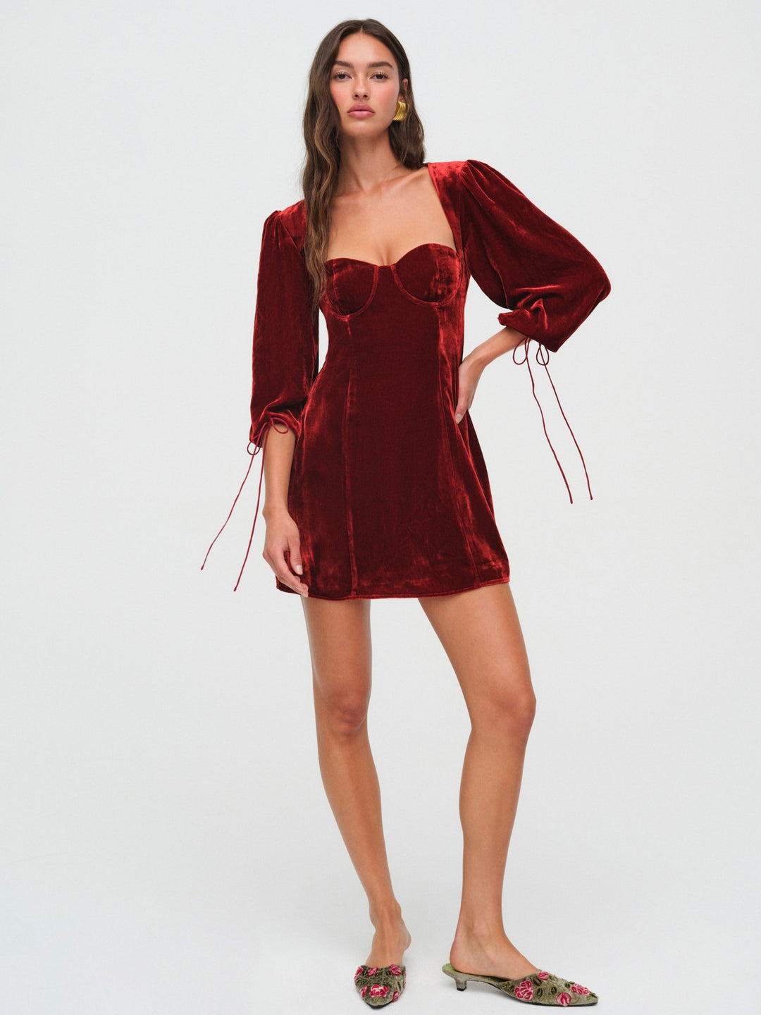 For Love and Lemons Nadine Velvet Mini Dress - Red