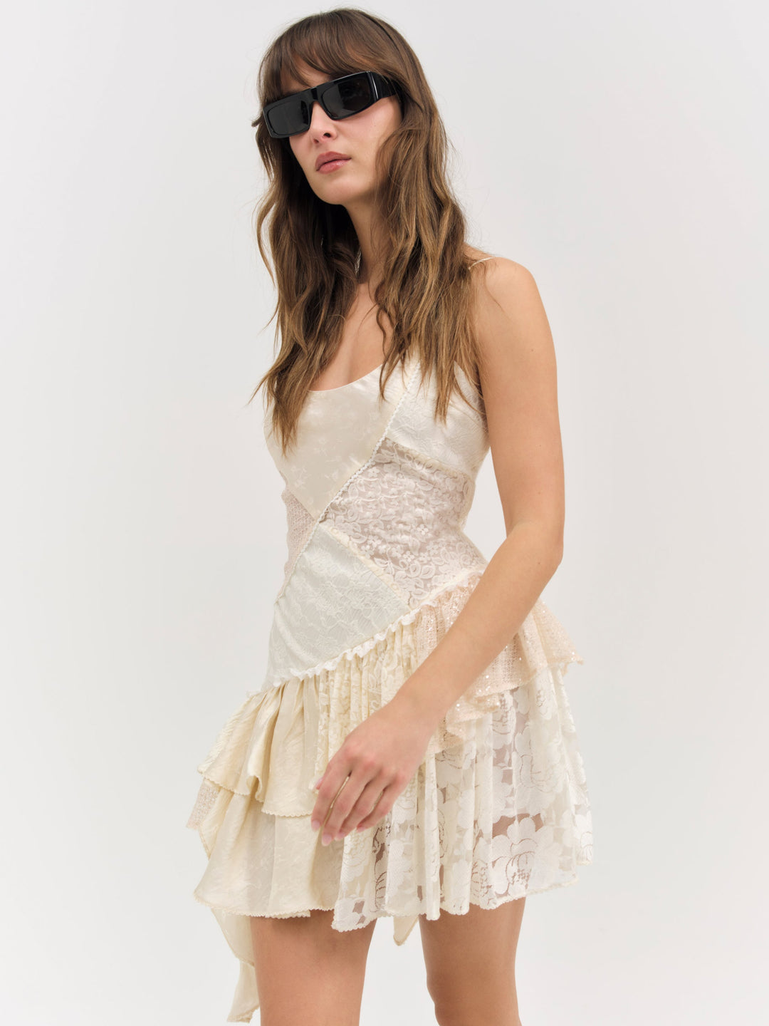 For Love and Lemons Paulina Patchwork Mini Dress - Cream