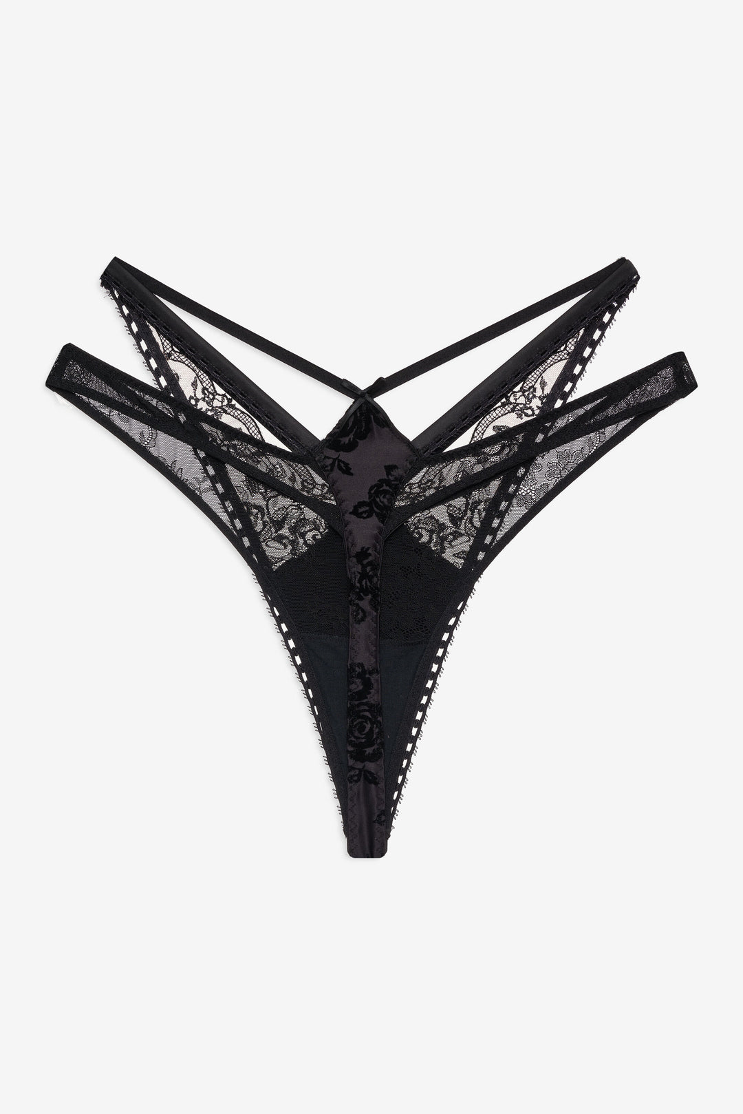 For Love and Lemons Sonia Double Layer Thong Panty - Black