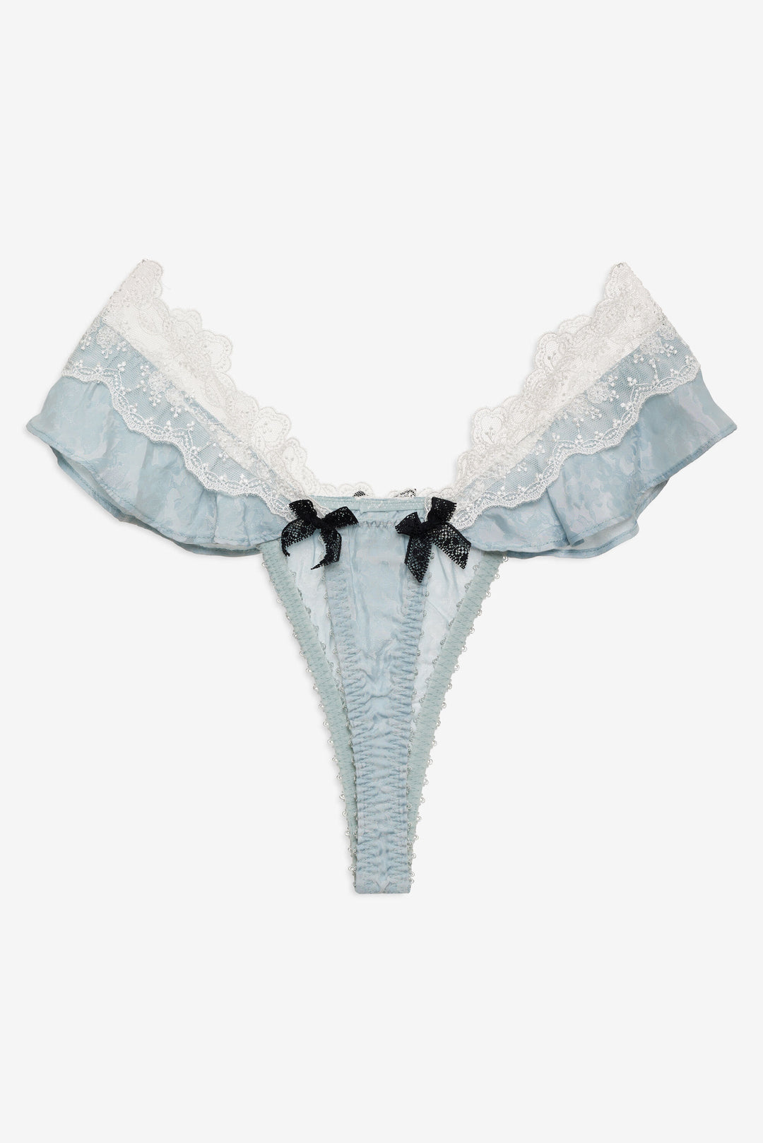 For Love and Lemons Bluebird Jacquard Thong Panty - Dusty Blue