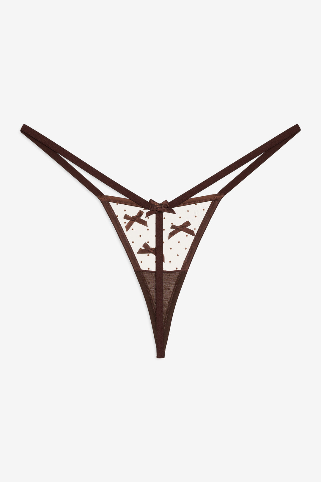 For Love and Lemons Flock Dot Bows G-String Panty - Brown
