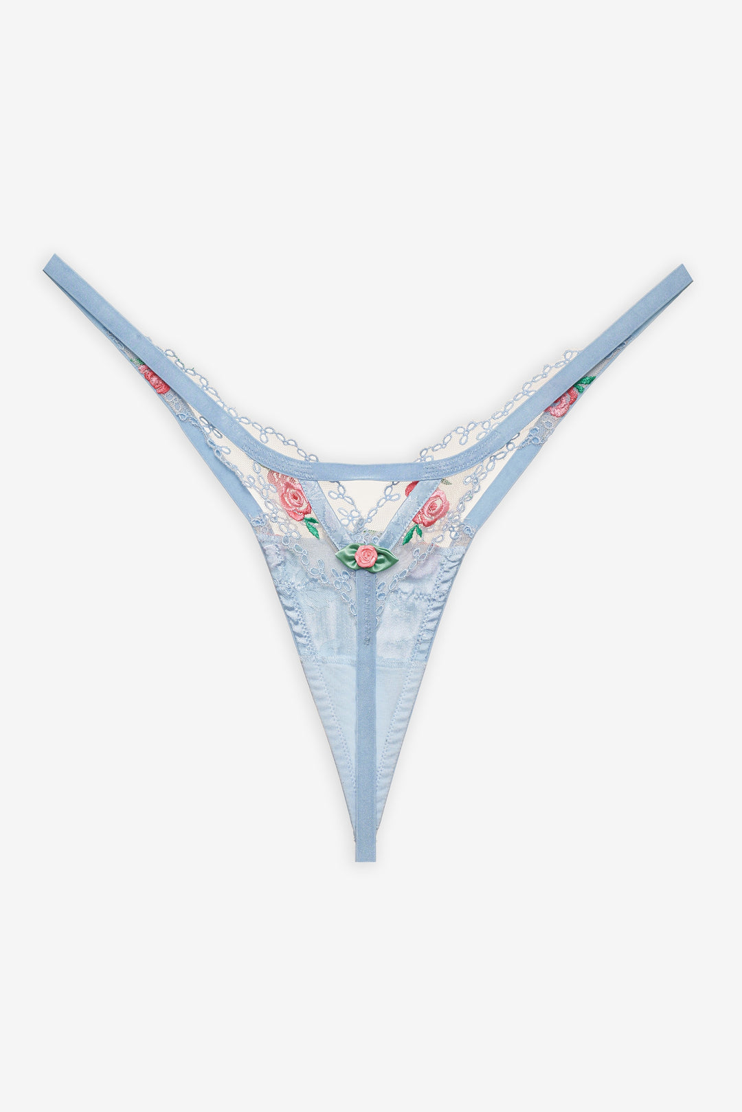 For Love and Lemons Vintage Rose Eyelet Thong Panty - Blue