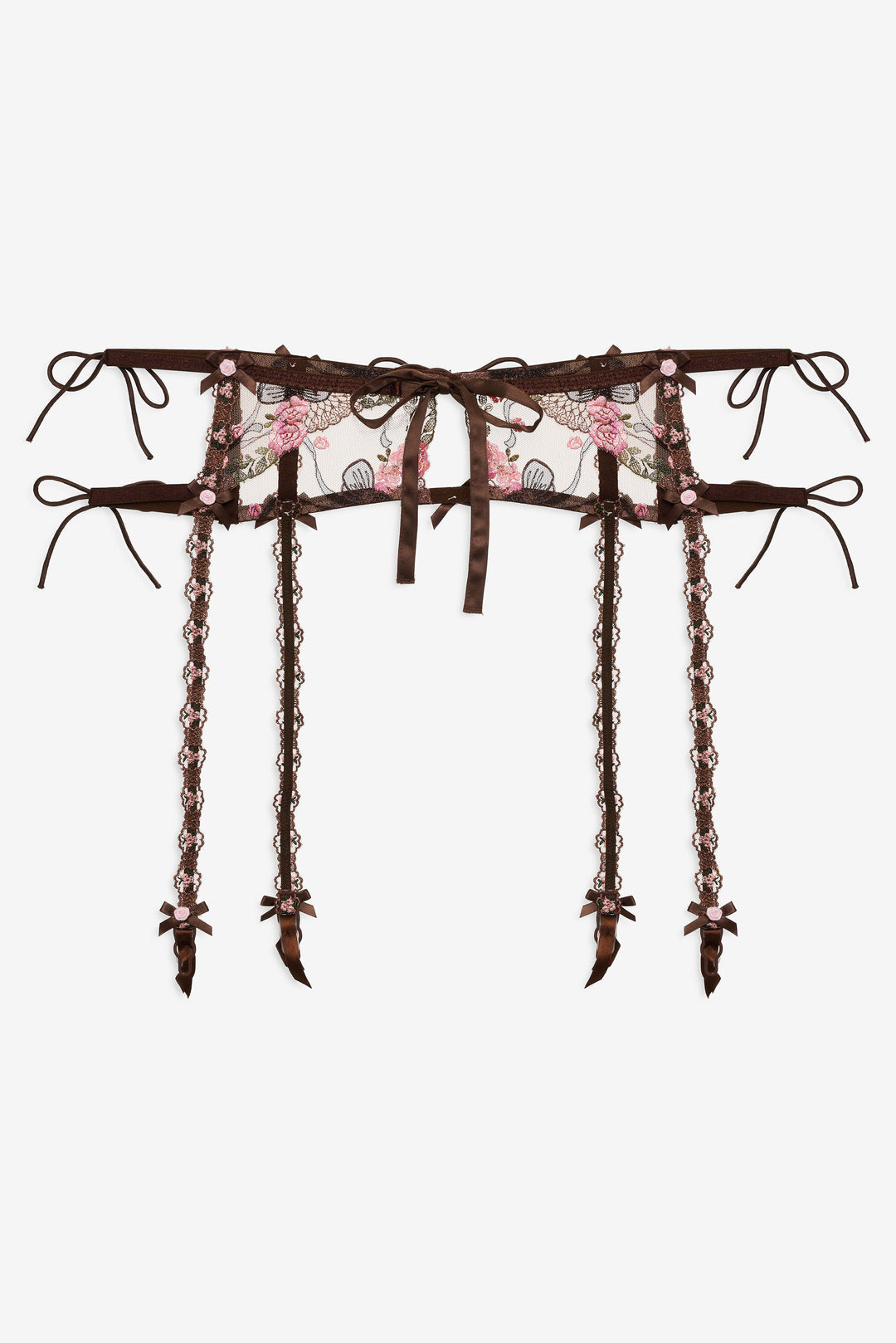 For Love and Lemons Runaway Bows Garter Belt - Brown