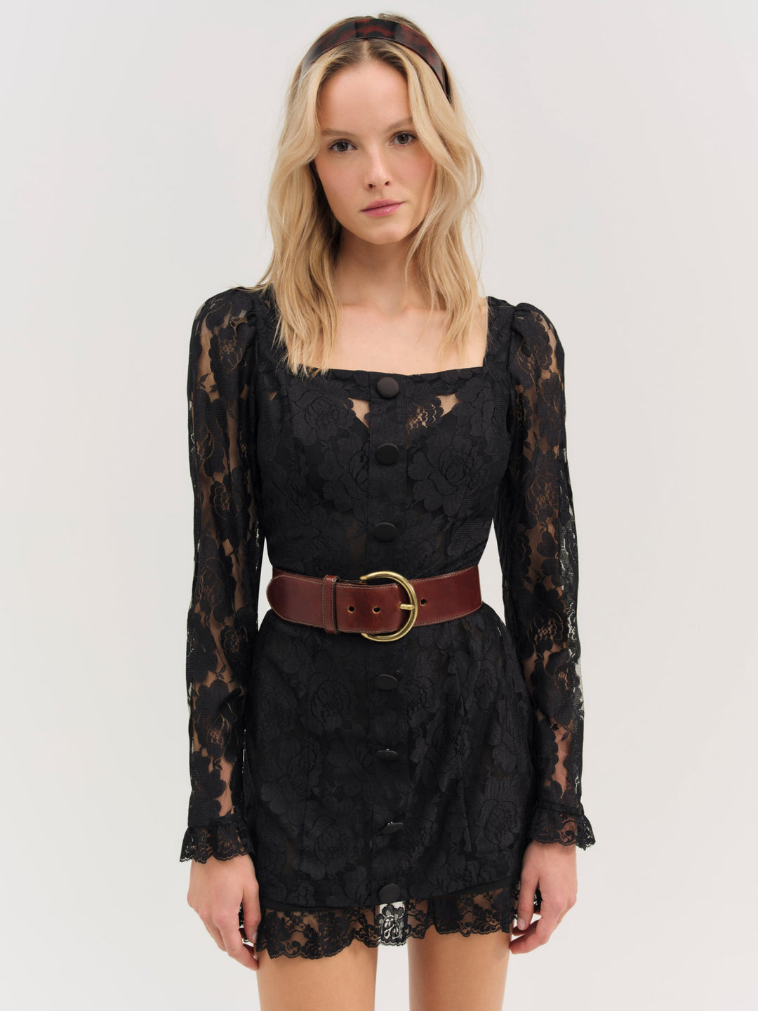 For Love and Lemons Claudia Rose Lace Long Sleeve Mini Dress - Black