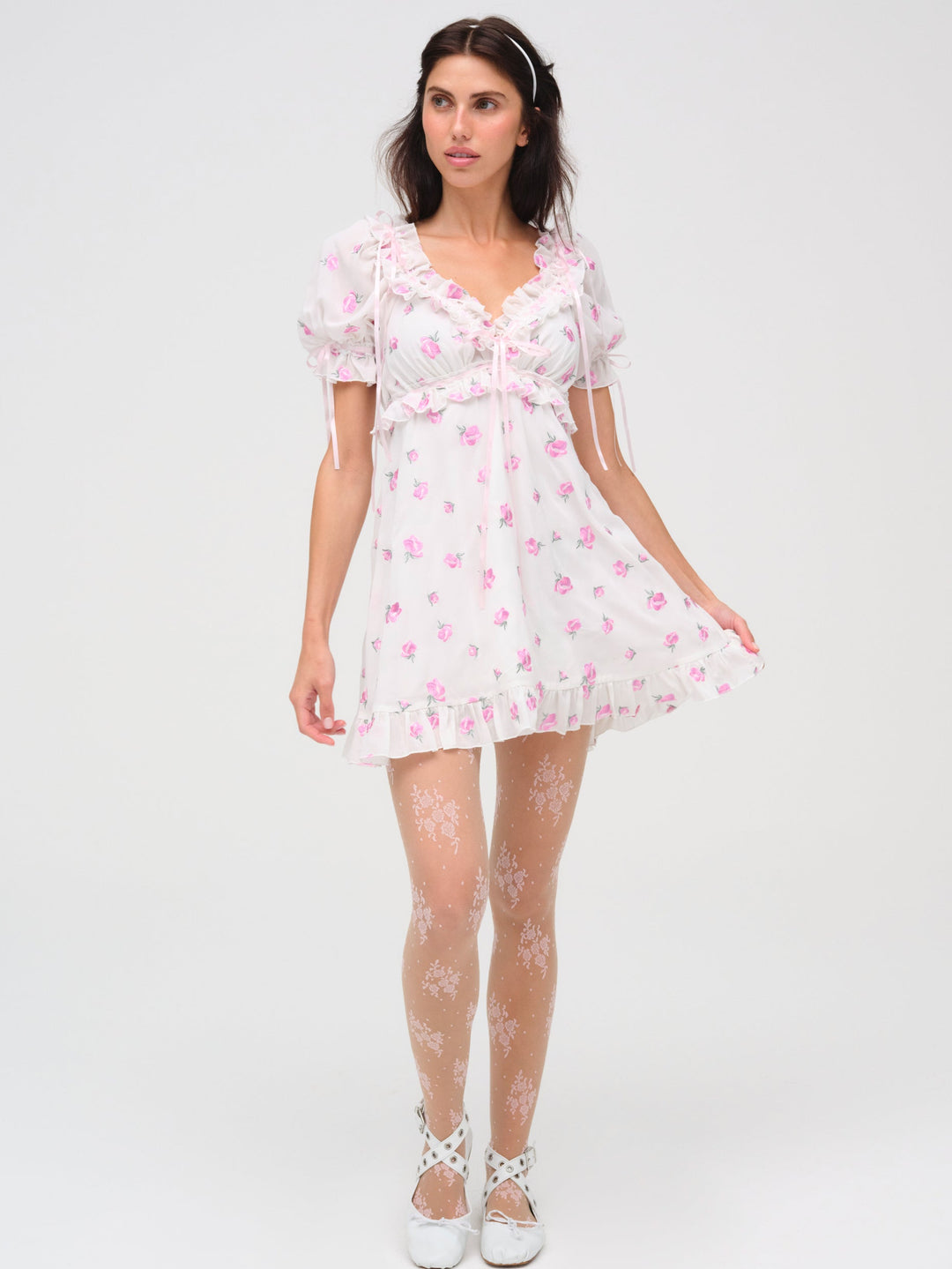 For Love and Lemons Fiona Floral Mini Dress - White