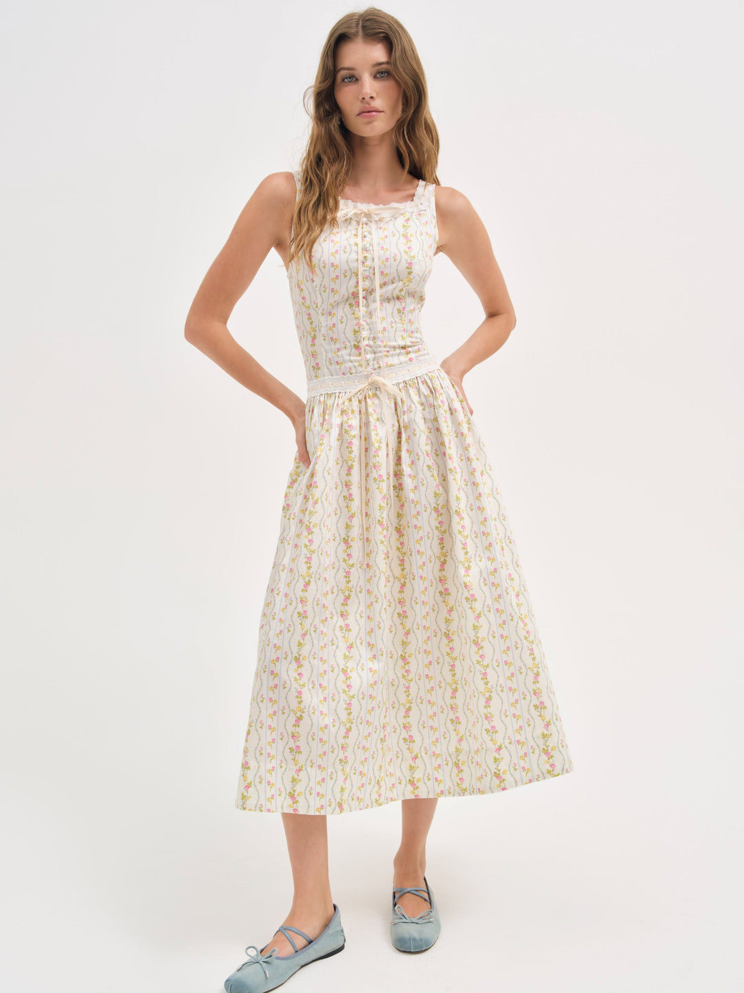 For Love and Lemons Brigitta Floral Midi Dress - Ivory