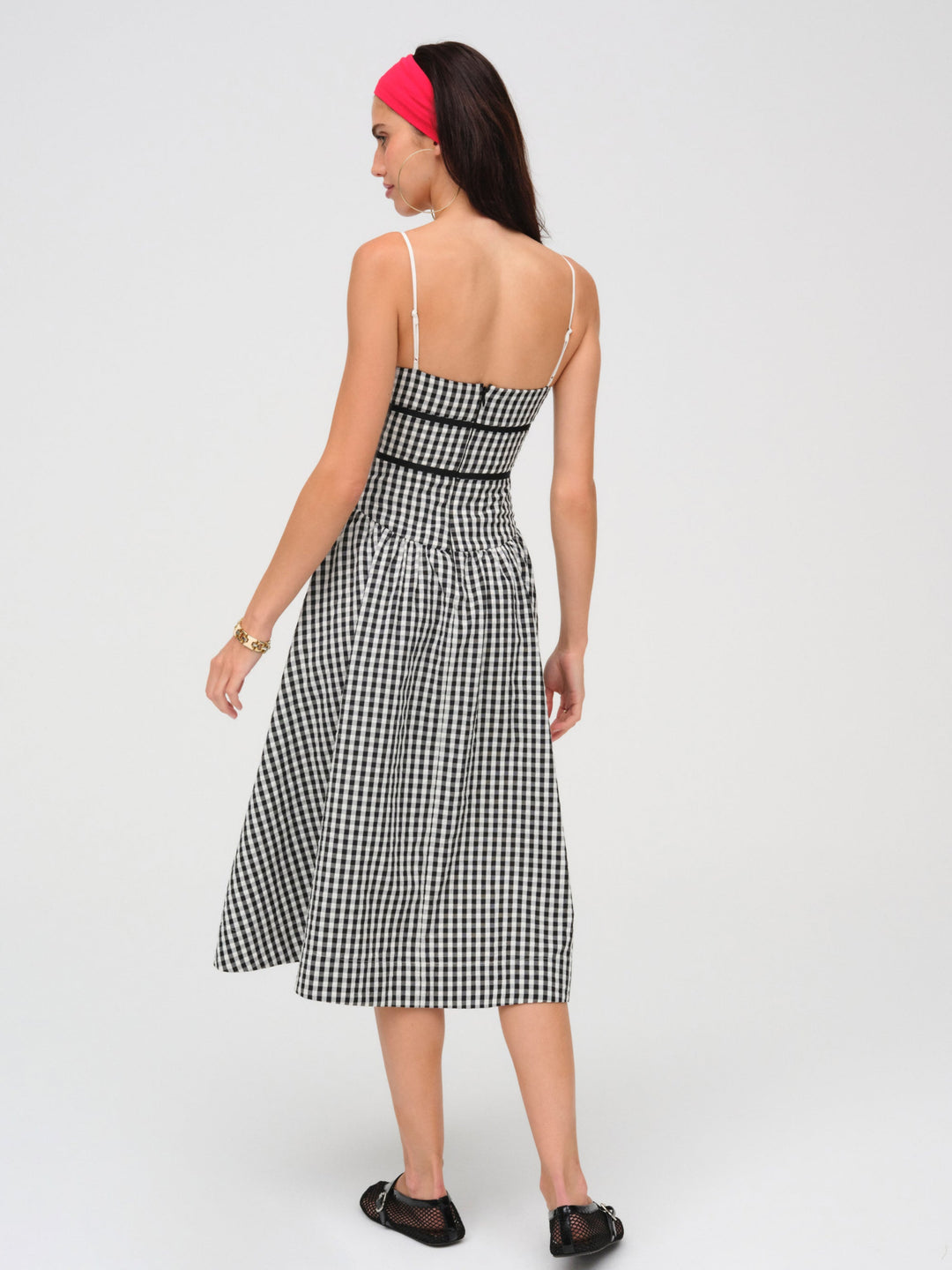 For Love and Lemons Georgia Gingham Midi Dress - Black