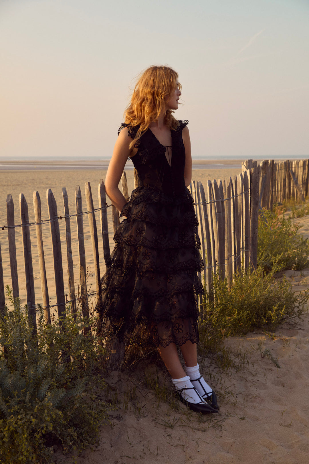 For Love and Lemons Daisy Eyelet Midi Dress - Black