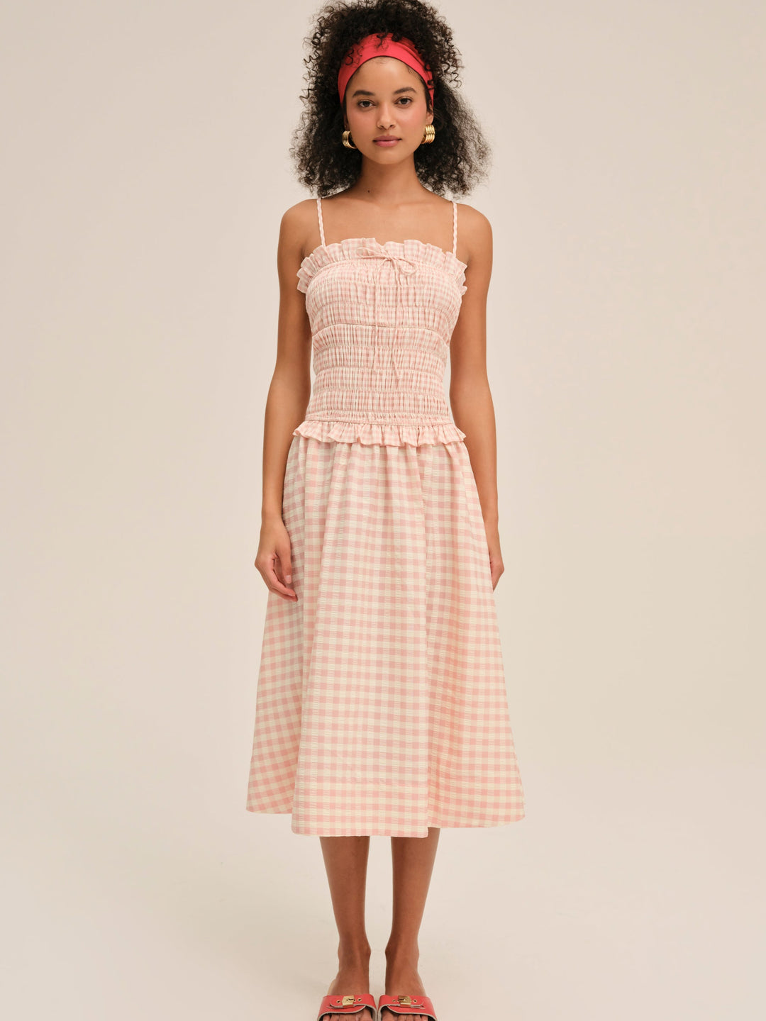 For Love and Lemons Petal Gingham Midi Dress - Peach