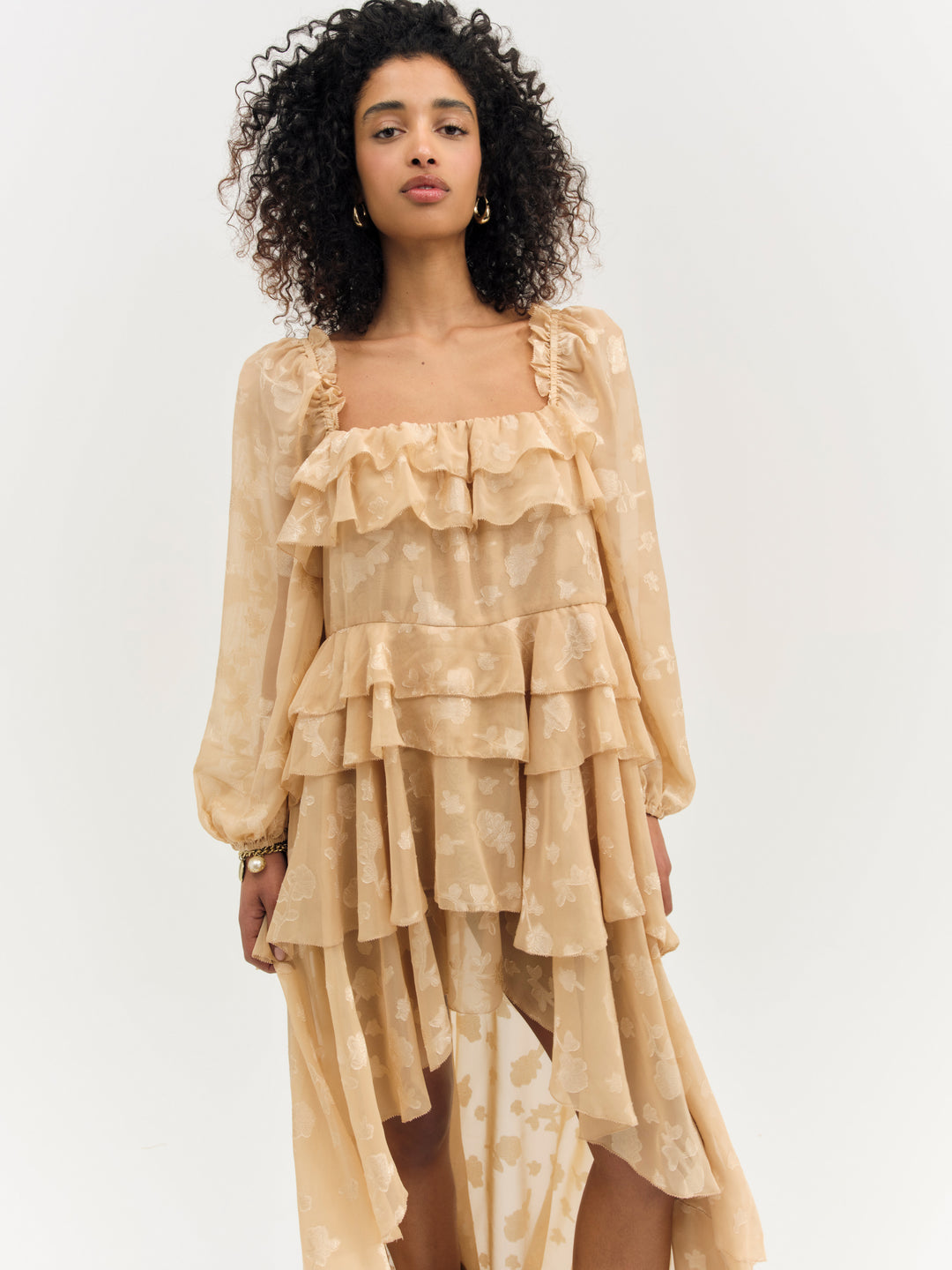 For Love and Lemons Colette Satin Burnout Maxi Dress - Taupe