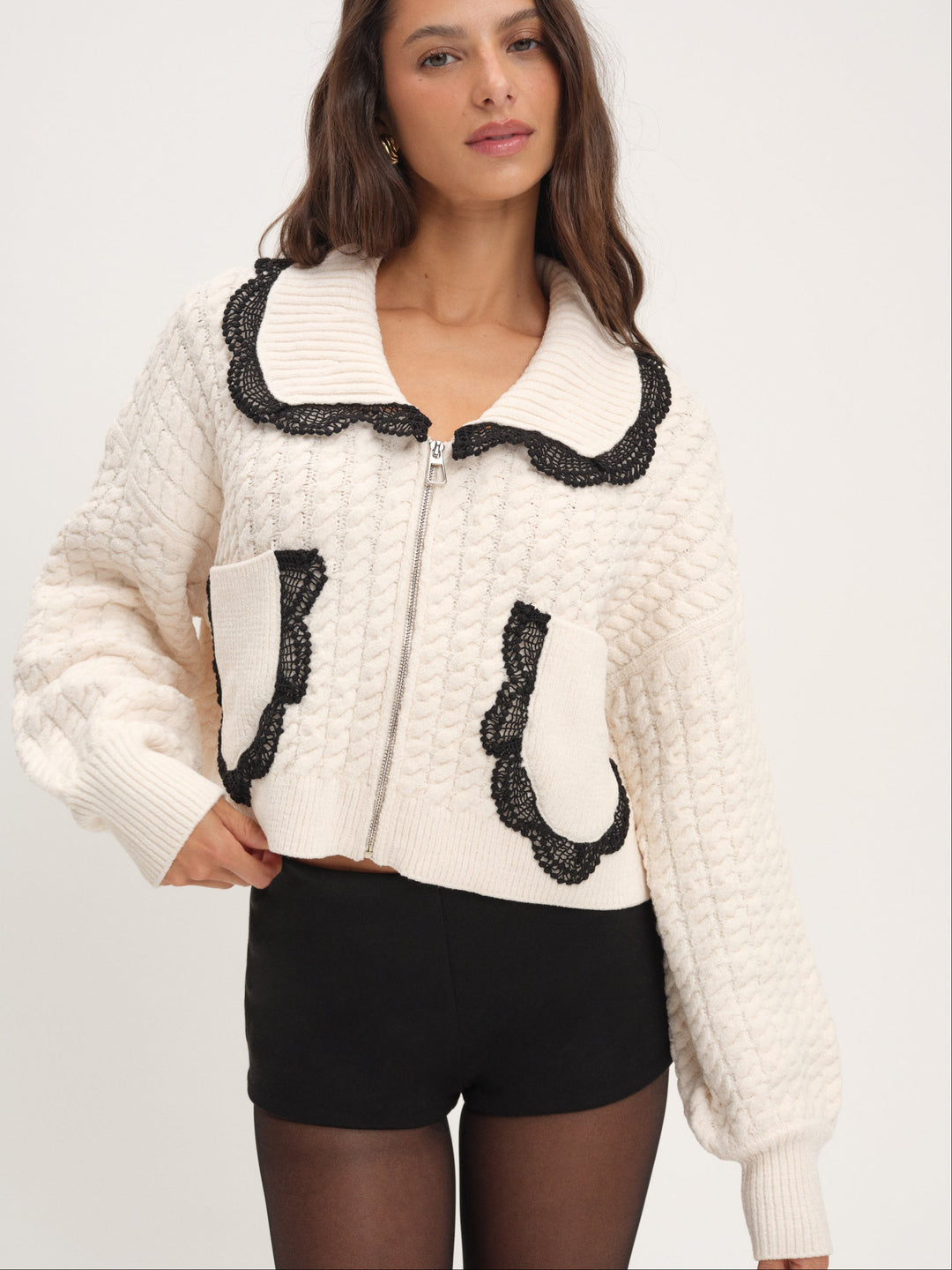 For Love and Lemons - Tierra Knit Jacket - Cream