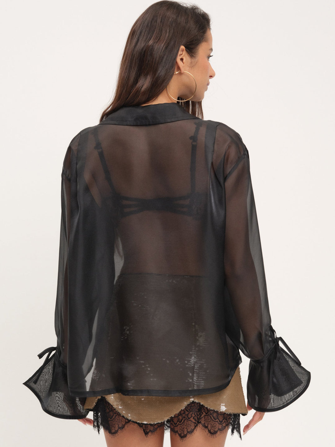 For Love and Lemons - Organza Button-Up Blouse - Black