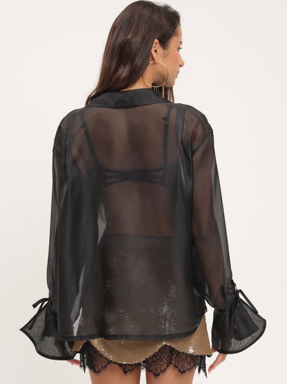 For Love and Lemons - Organza Button-Up Blouse - Black