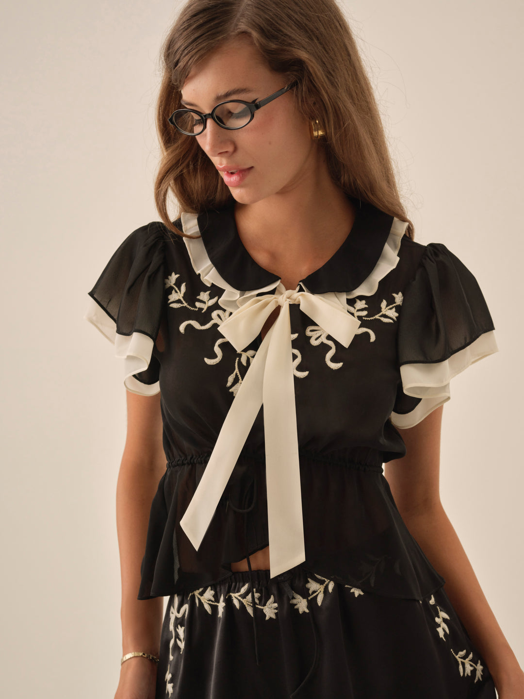 For Love and Lemons - Emmie Chiffon Top - Black