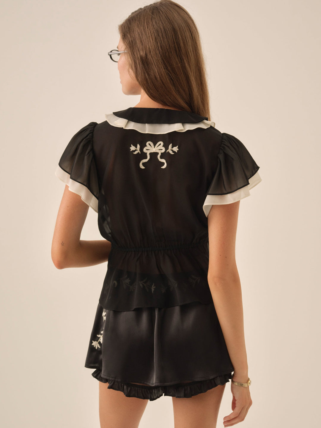 For Love and Lemons - Emmie Chiffon Top - Black