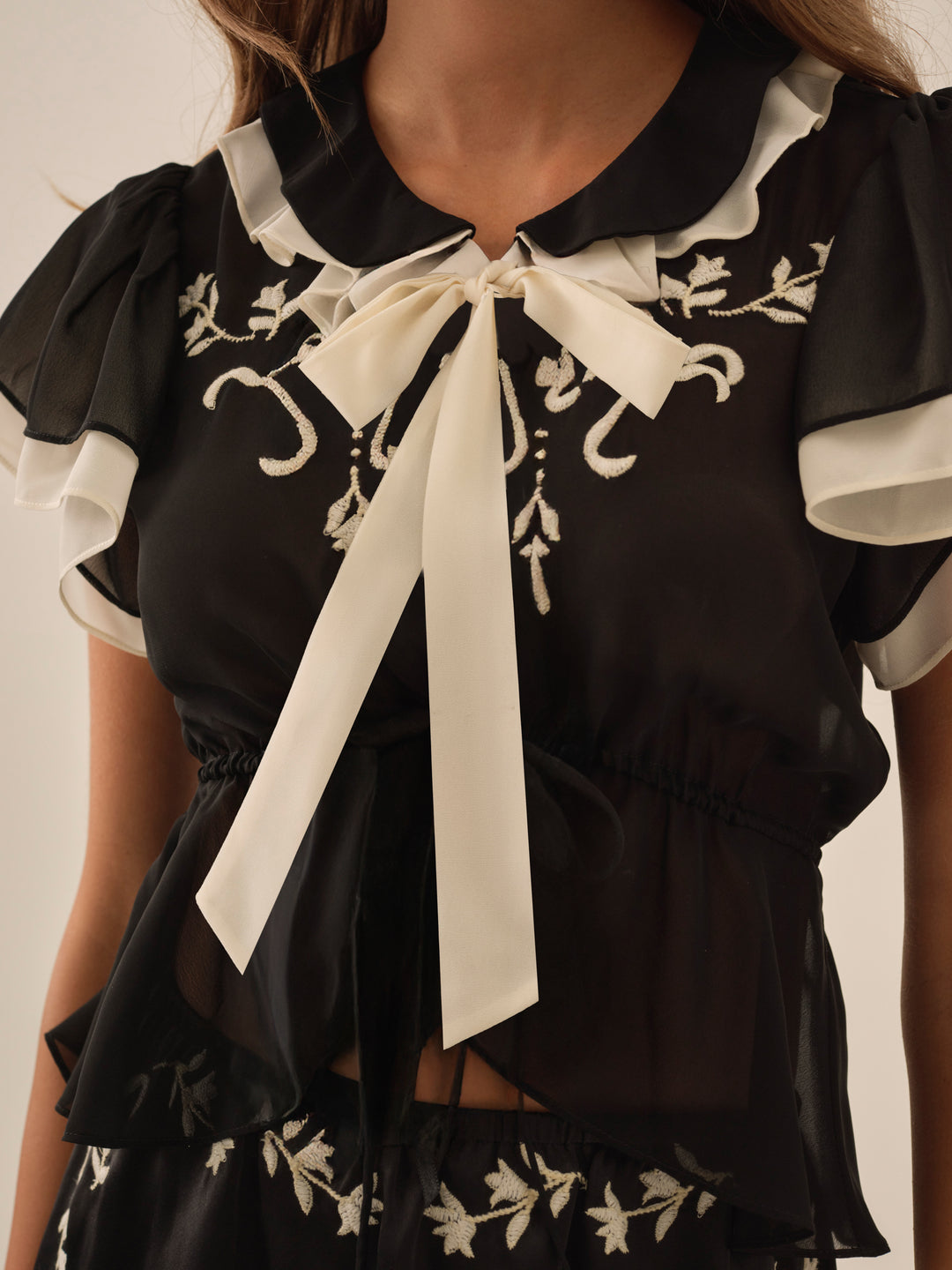 For Love and Lemons - Emmie Chiffon Top - Black