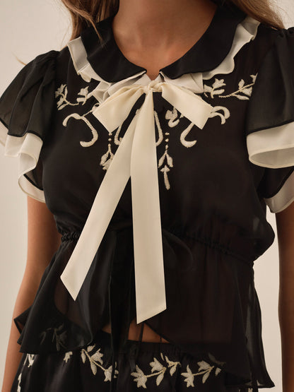 For Love and Lemons - Emmie Chiffon Top - Black