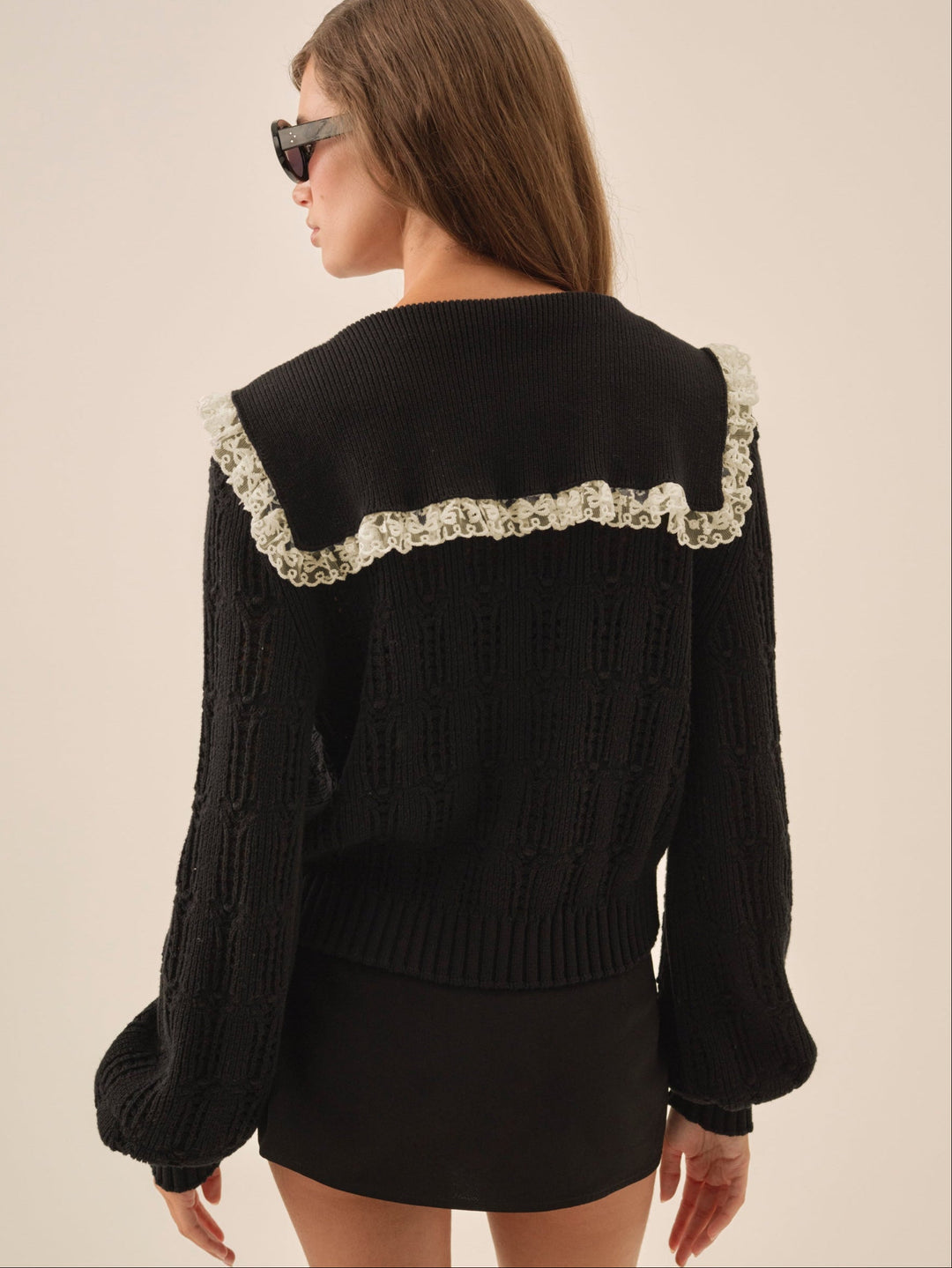 For Love and Lemons - Frenchy Pointelle Knit Cardigan - Black