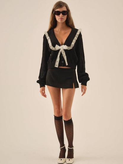 For Love and Lemons - Frenchy Pointelle Knit Cardigan - Black