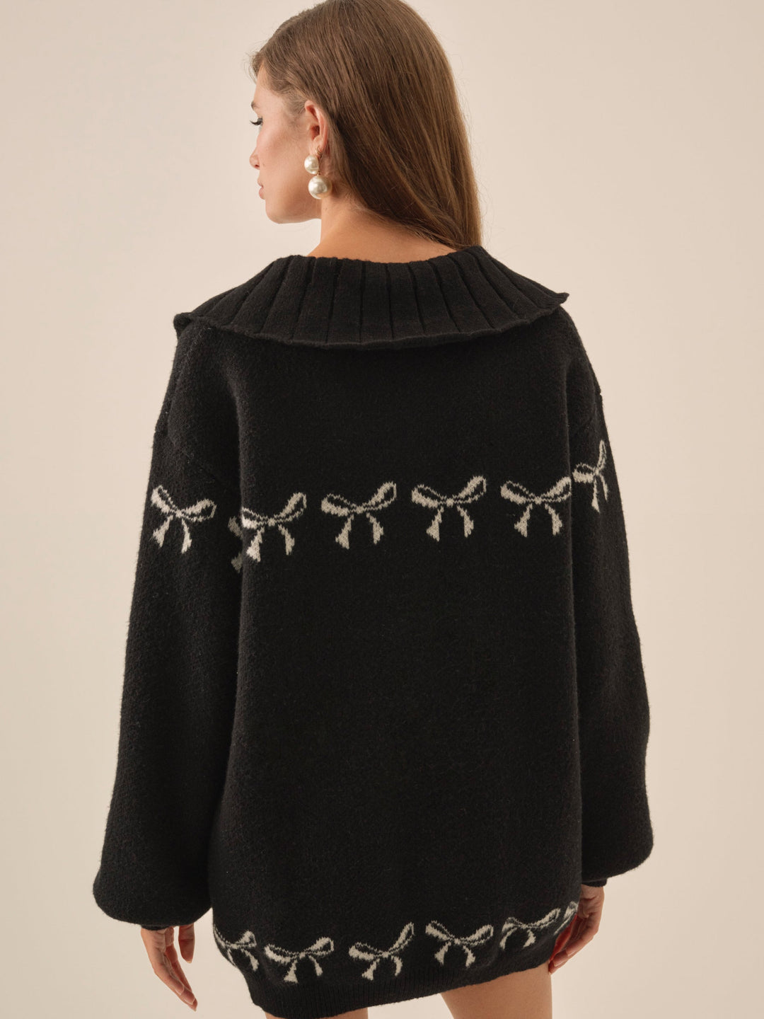 For Love and Lemons - Bow Intarsia Knit Sweater - Black