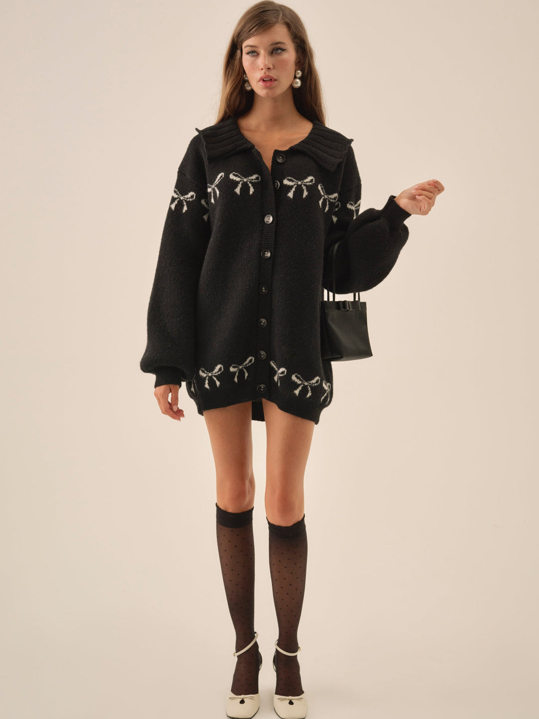 For Love and Lemons - Bow Intarsia Knit Sweater - Black