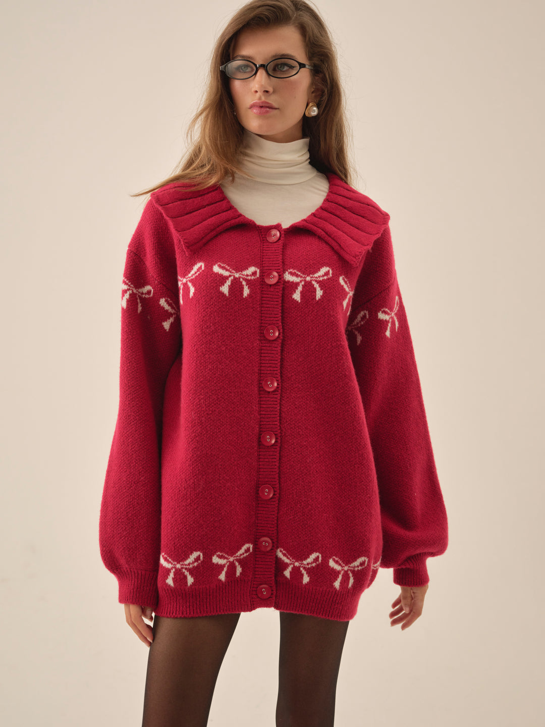 For Love and Lemons - Bow Intarsia Knit Sweater - Red