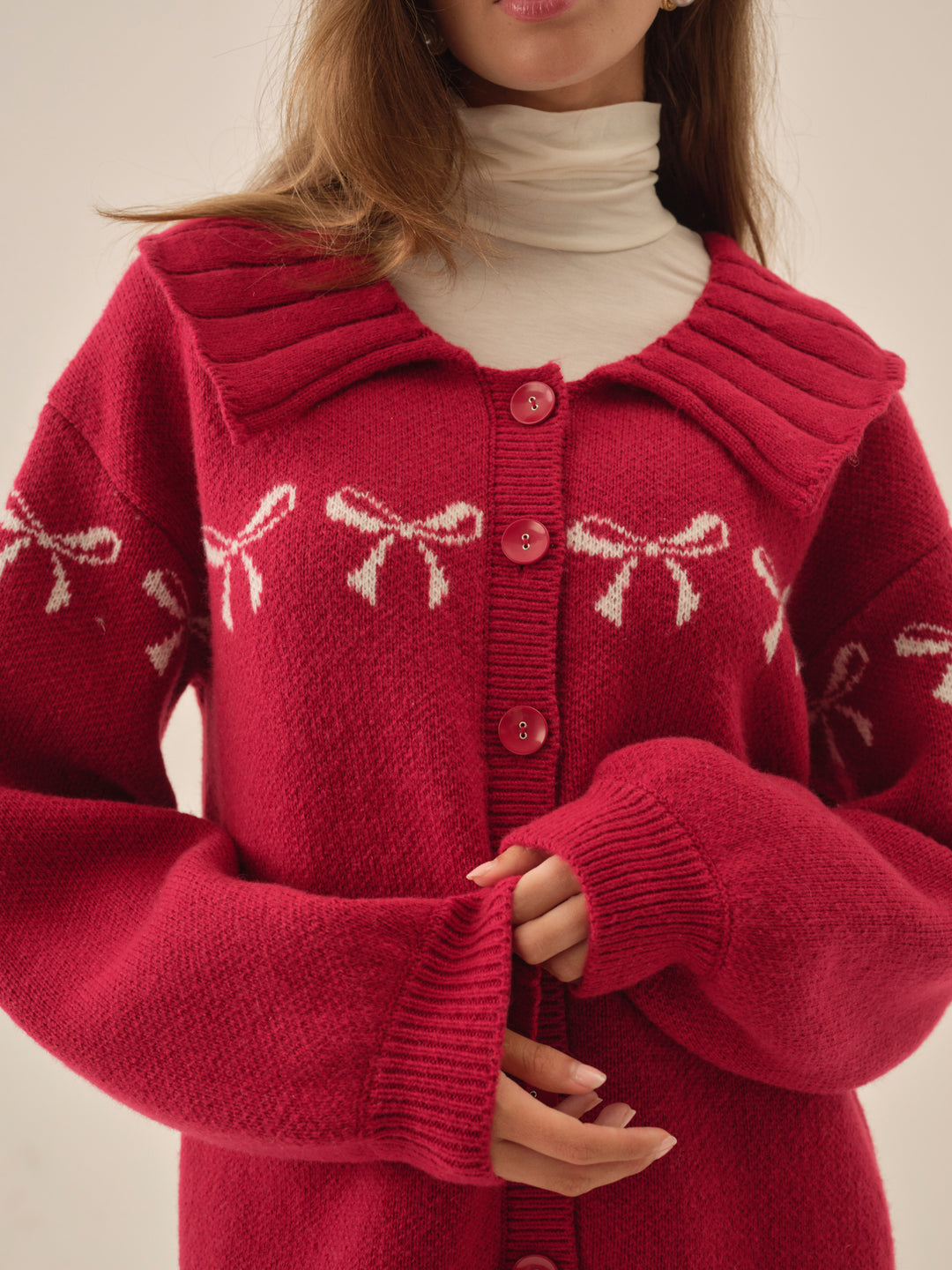 For Love and Lemons - Bow Intarsia Knit Sweater - Red