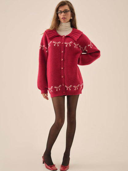 For Love and Lemons - Bow Intarsia Knit Sweater - Red
