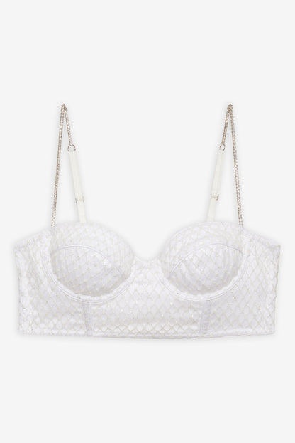 For Love and Lemons - Glitter Grid Bustier Top - White