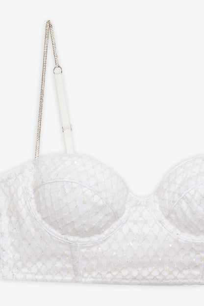 For Love and Lemons - Glitter Grid Bustier Top - White