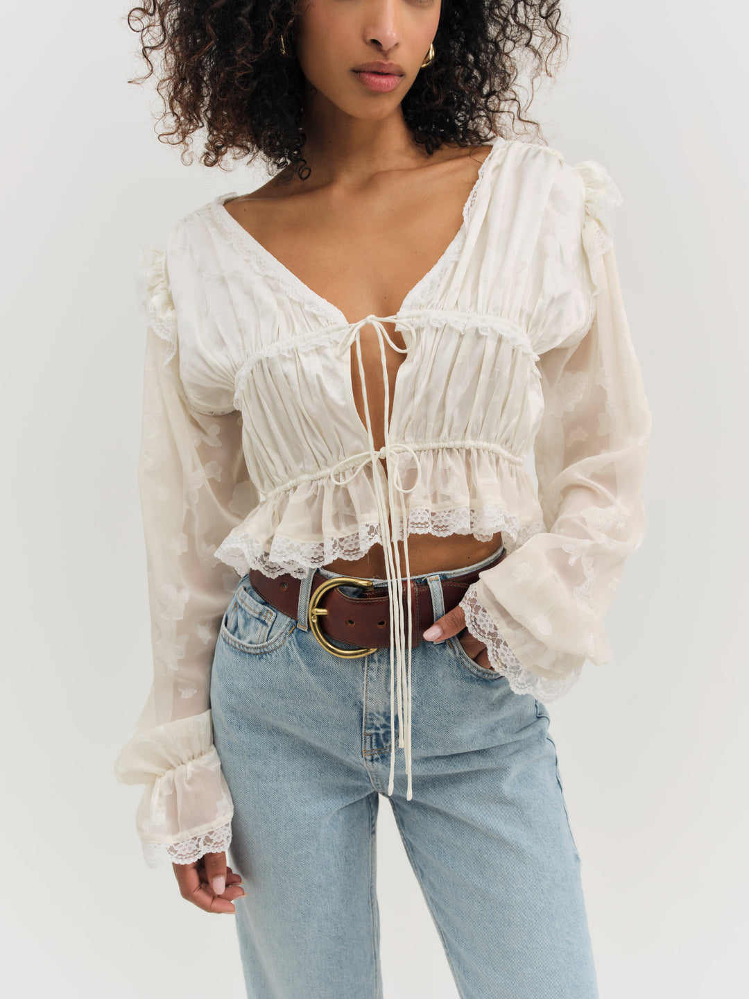 For Love and Lemons - Jeanne Jacquard Top - Cream