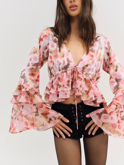 For Love and Lemons - Fallen Floral Top - Pink