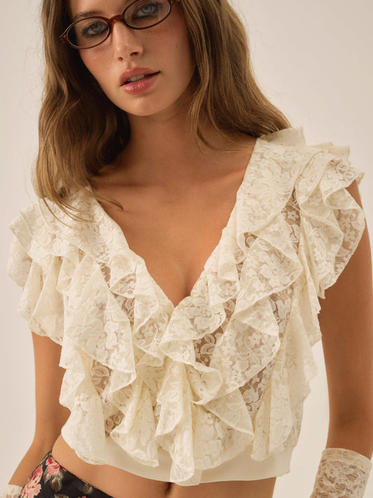 For Love and Lemons - Lucianna Lace Top - Cream