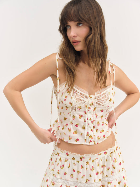 For Love and Lemons - Adahlia Floral Top - Cream