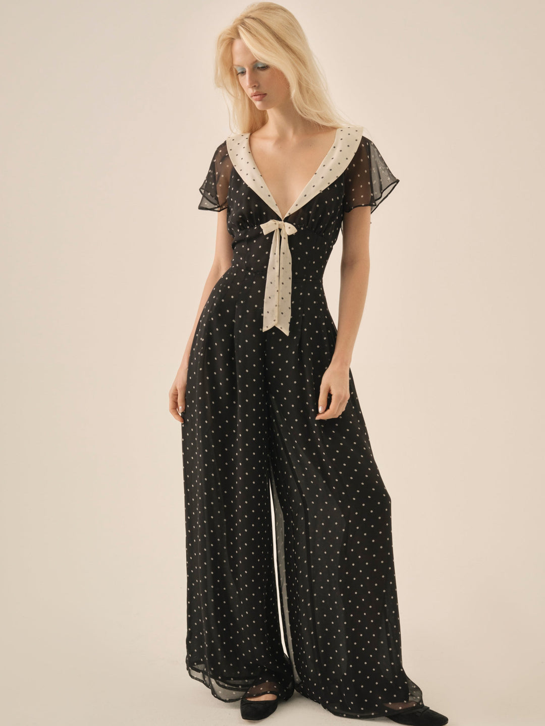 For Love and Lemons - Dottie Dot Pantsuit - Black