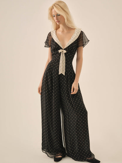 For Love and Lemons - Dottie Dot Pantsuit - Black