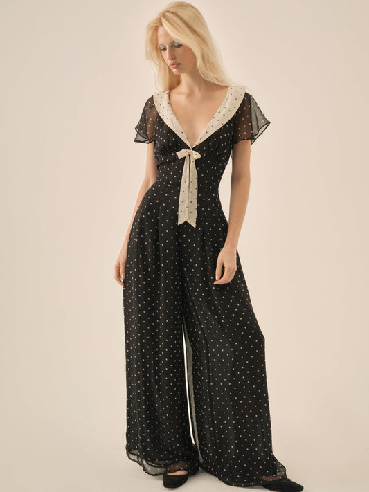 For Love and Lemons - Dottie Dot Pantsuit - Black