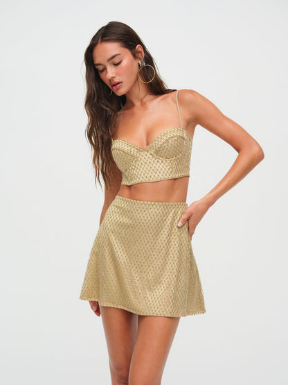 For Love and Lemons - Glitter Grid Bustier Top - Gold