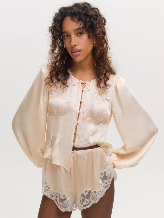 For Love and Lemons - Betsy Bow Blouse - Pale Peach