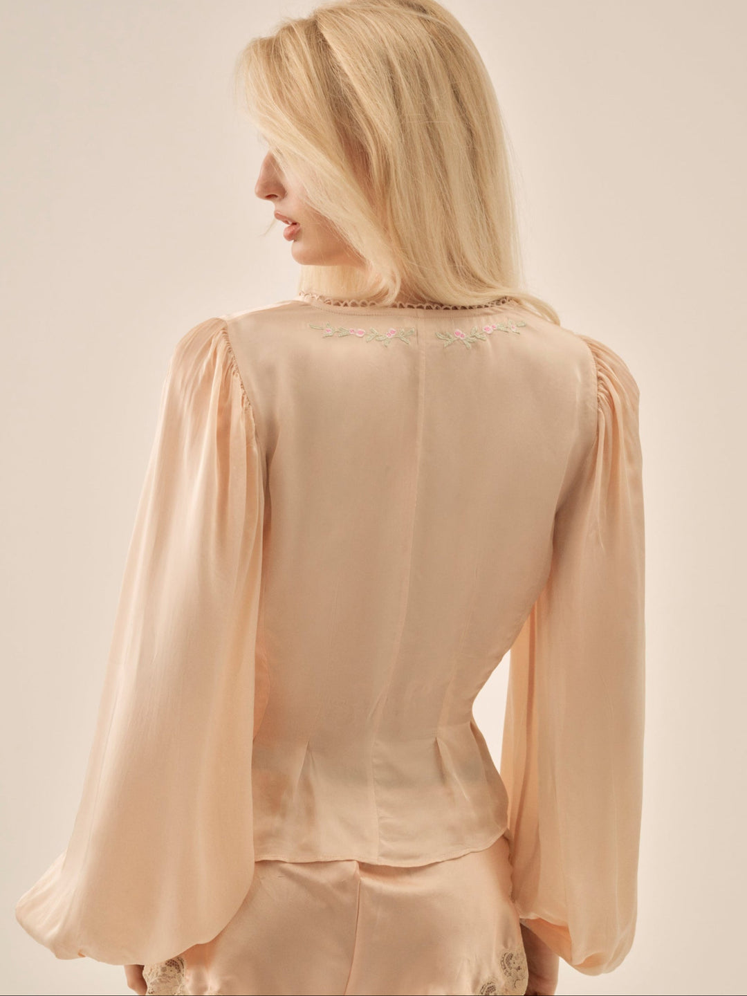 For Love and Lemons - Betsy Bow Blouse - Pale Peach