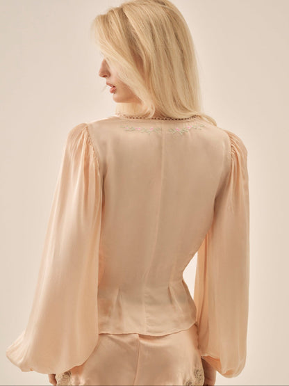 For Love and Lemons - Betsy Bow Blouse - Pale Peach