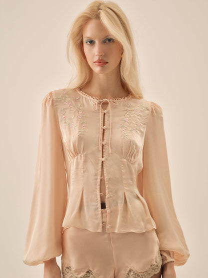For Love and Lemons - Betsy Bow Blouse - Pale Peach