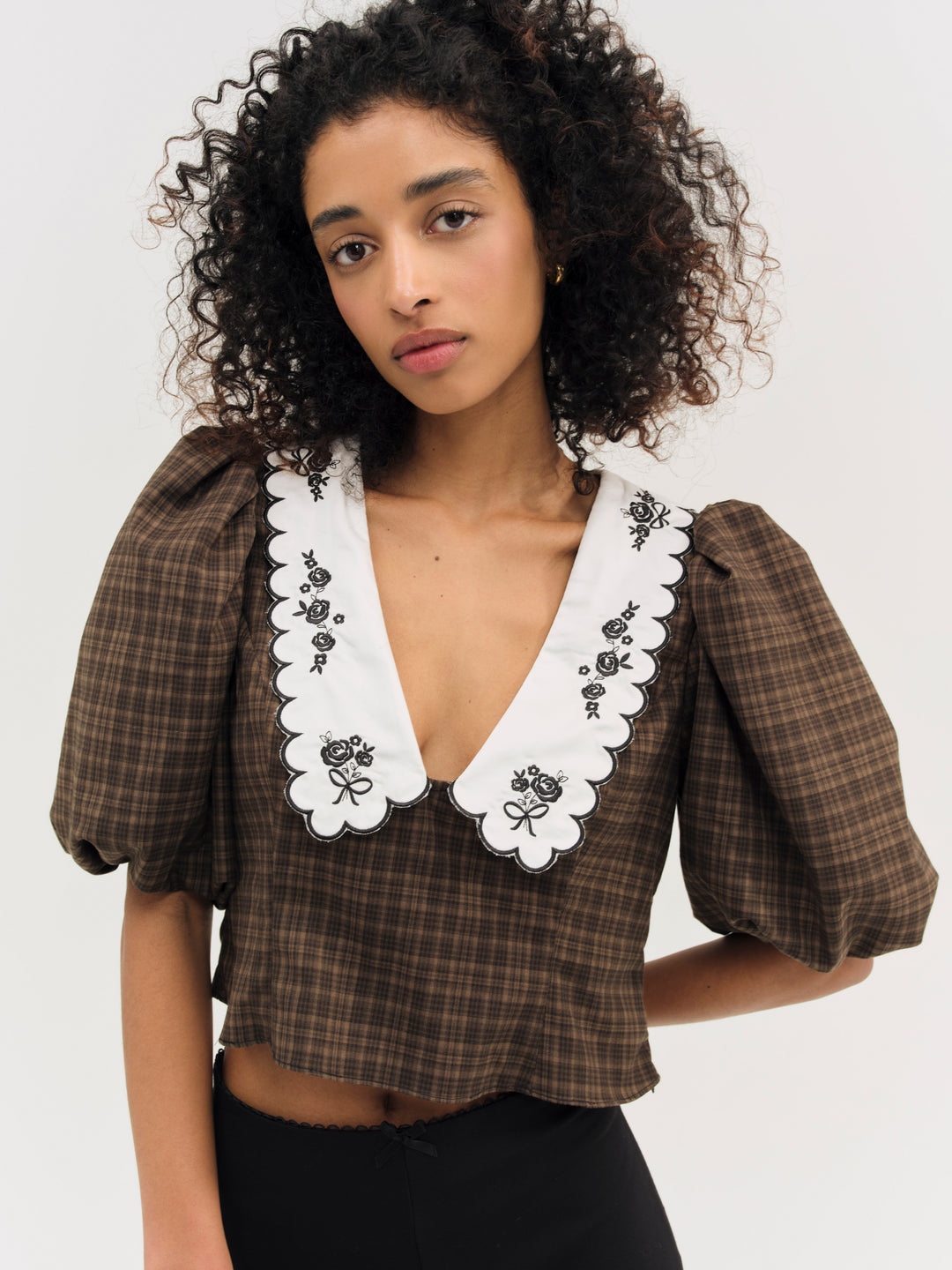 For Love and Lemons - University Plaid Top - Brown