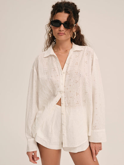 For Love and Lemons - Handkerchief Button-Up Shirt - White