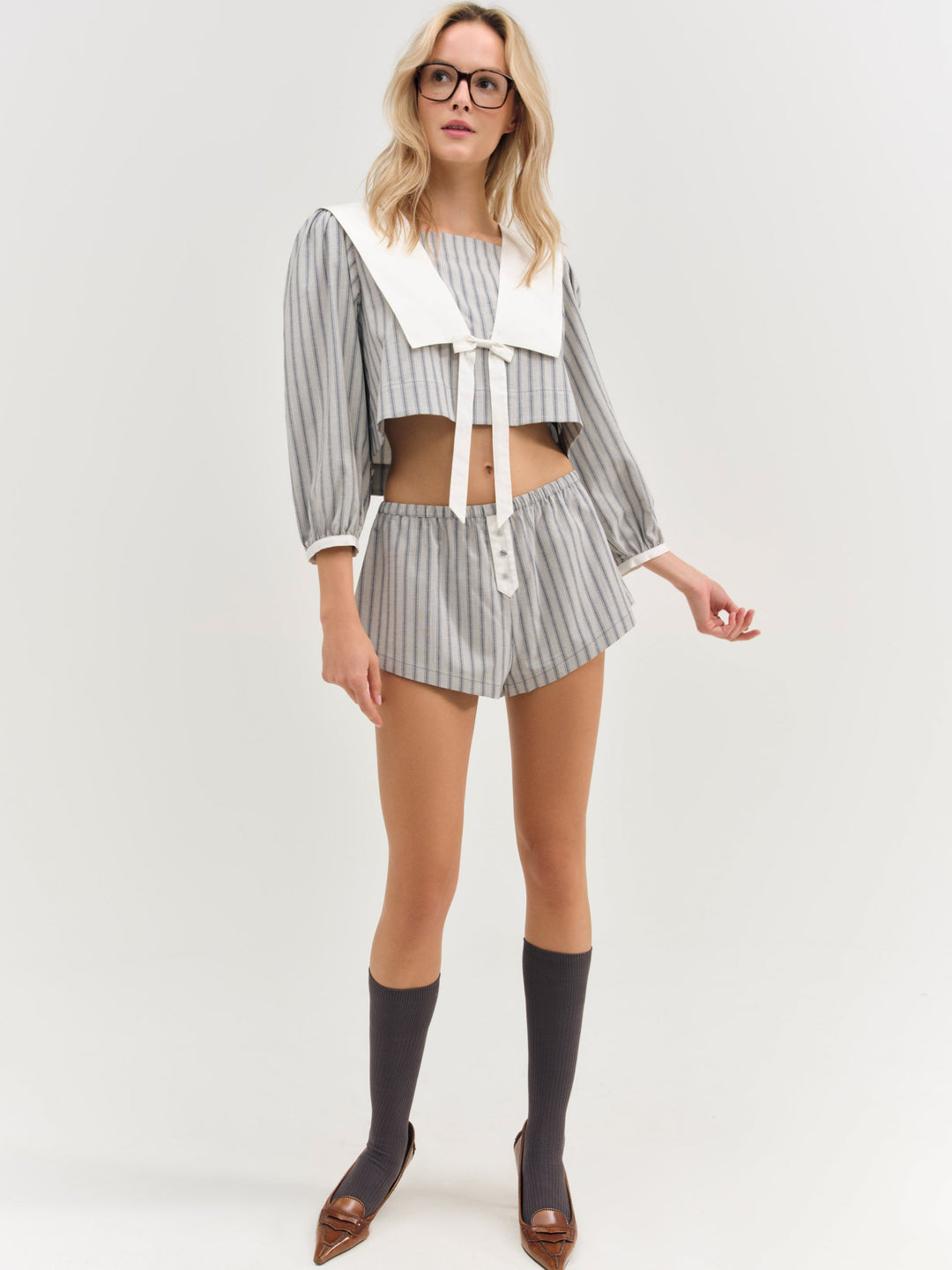 For Love and Lemons - Linen Stripe Top - Blue